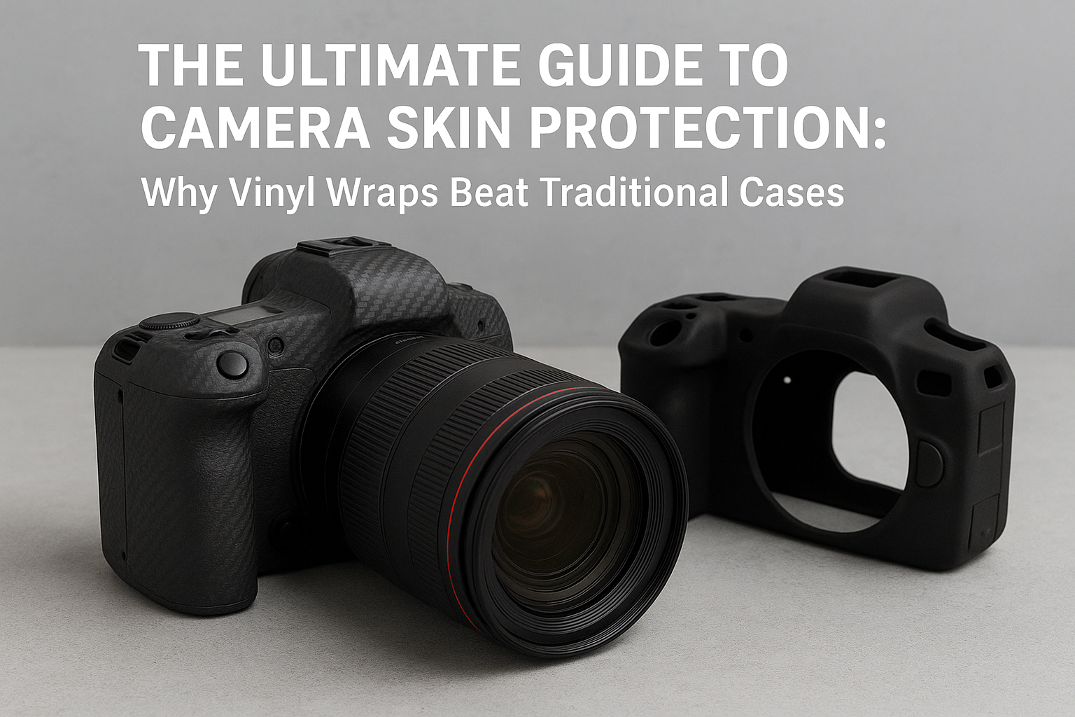 The Ultimate Guide to Camera Skin Protection — comparison of vinyl camera wraps and traditional cases featuring a professional camera wrapped in CAMSKNS Edge™.